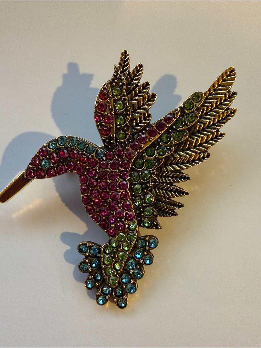 Multicolor Crystal Hummingbird Brooch - Decorative Bird Pin